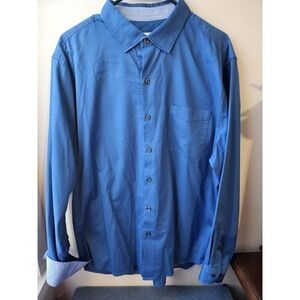 Tommy Bahama Men's Blue Silk/Cotton Blend Long Sleeve Button Up Shirt L